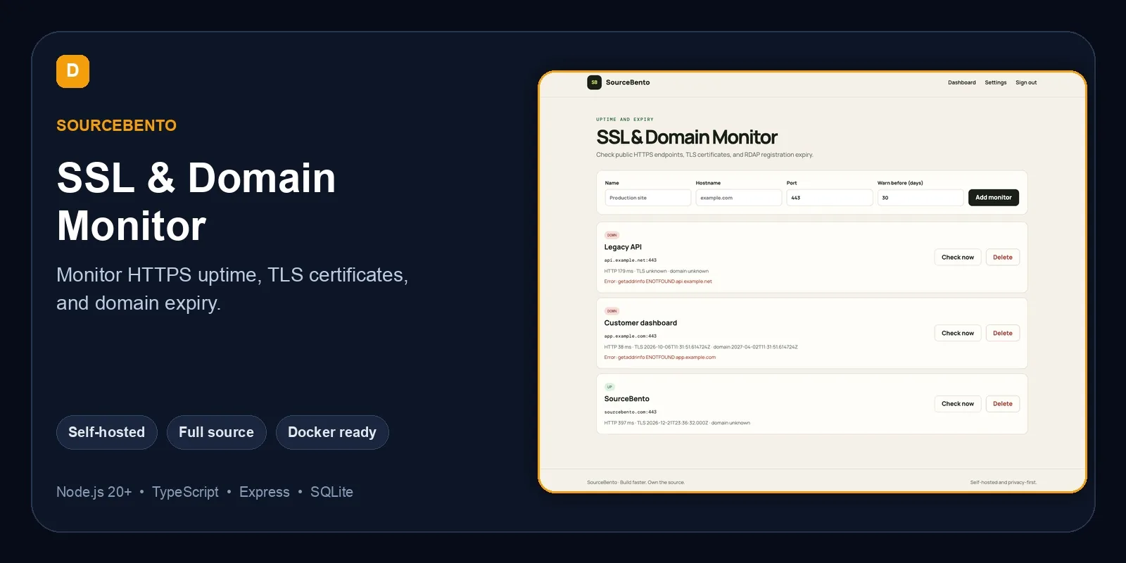 Vista previa de SSL & Domain Monitor