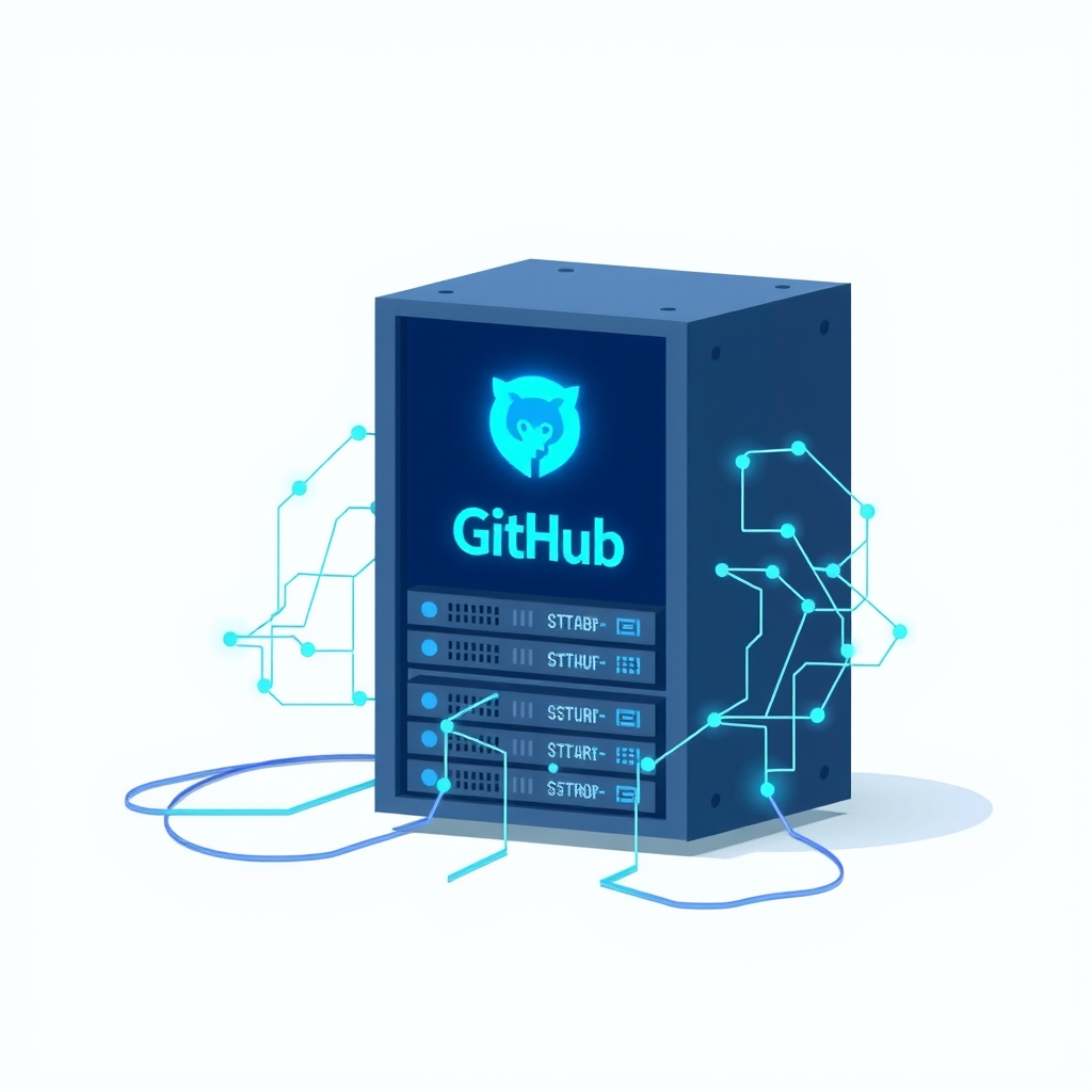 Rack serveur avec superposition de réseau neuronal connecté au logo GitHub