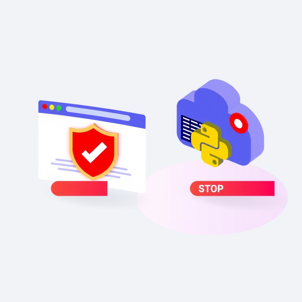 Illustration eines erfolgreichen Browserzugriffs, während der Skriptzugriff durch eine Cloud-Firewall blockiert wird