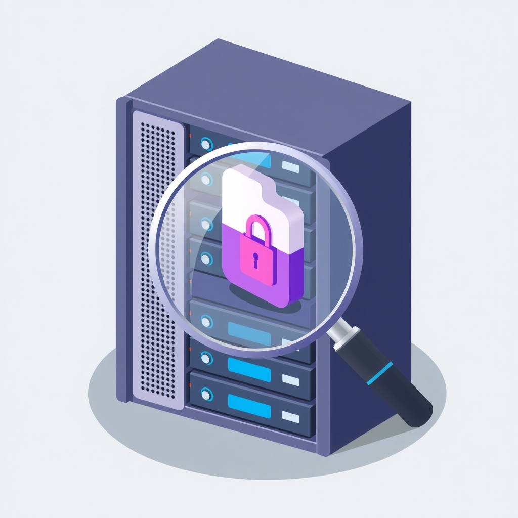 Illustration of a magnifying glass revealing a lockpick inside a font file icon on a server rack