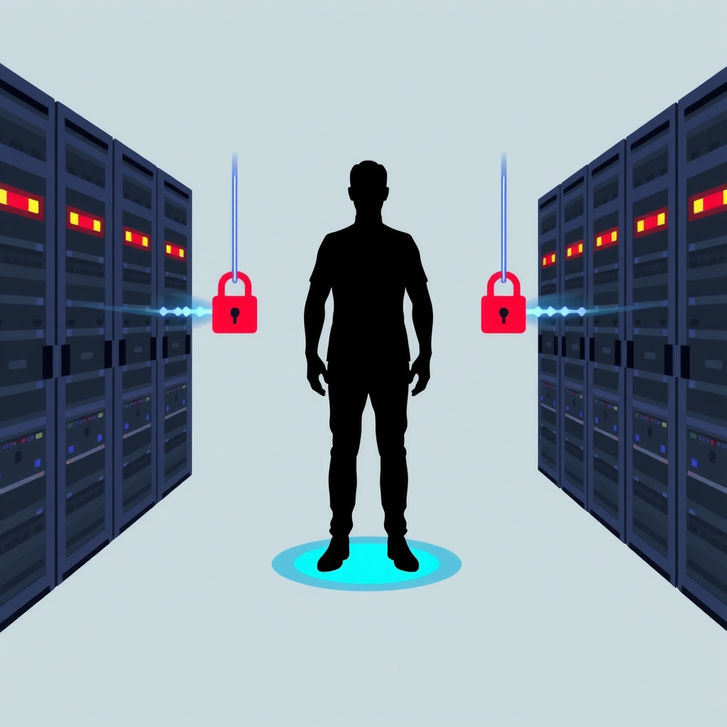 Illustration of a user connecting to servers with security locks on the data flow