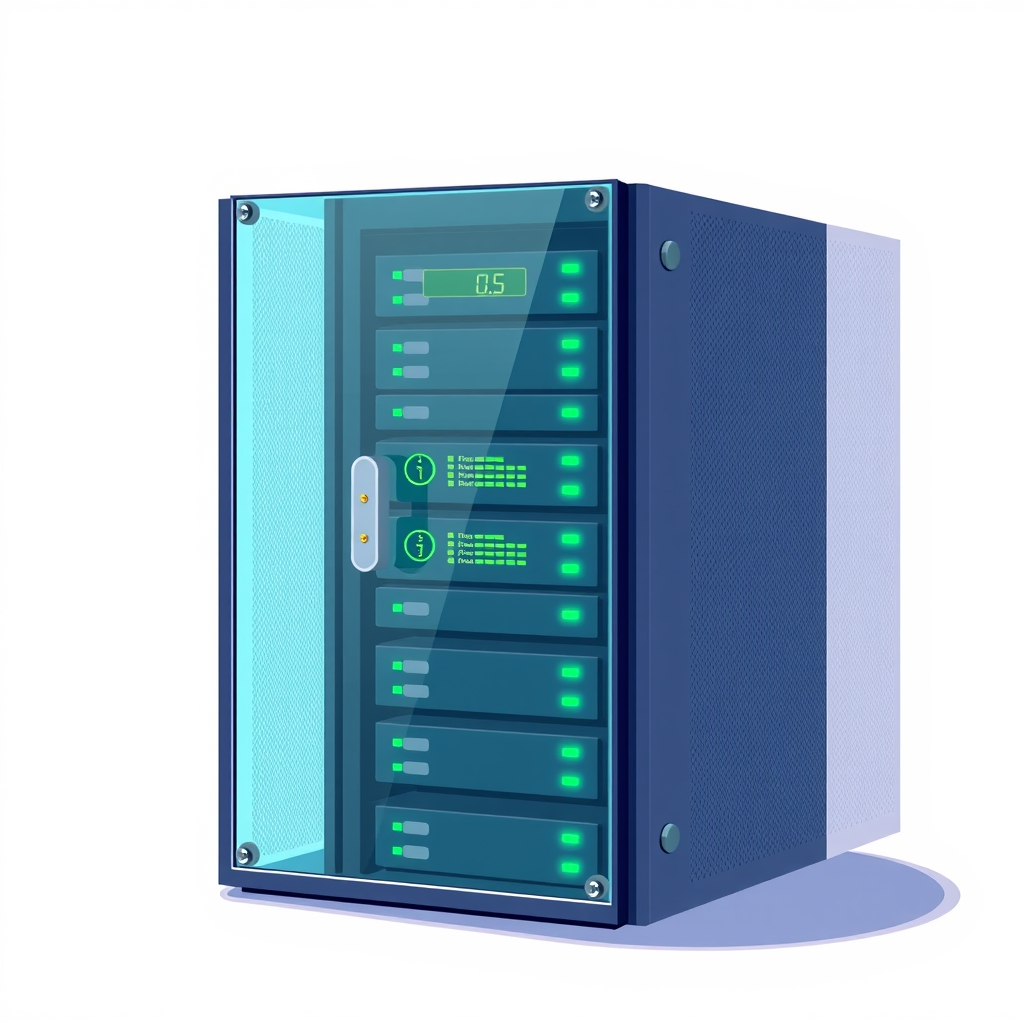 Ilustración de un rack de servidor seguro con candados digitales