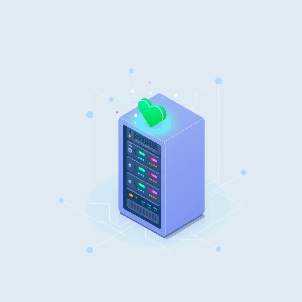 Illustration d'un serveur avec une icône de moniteur de santé
