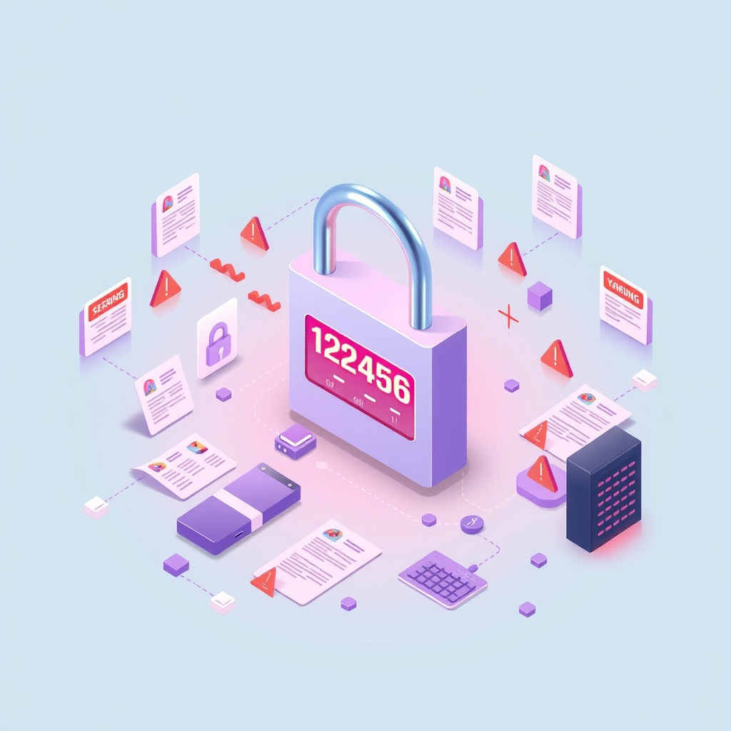 Illustration of a weak digital lock and server warnings